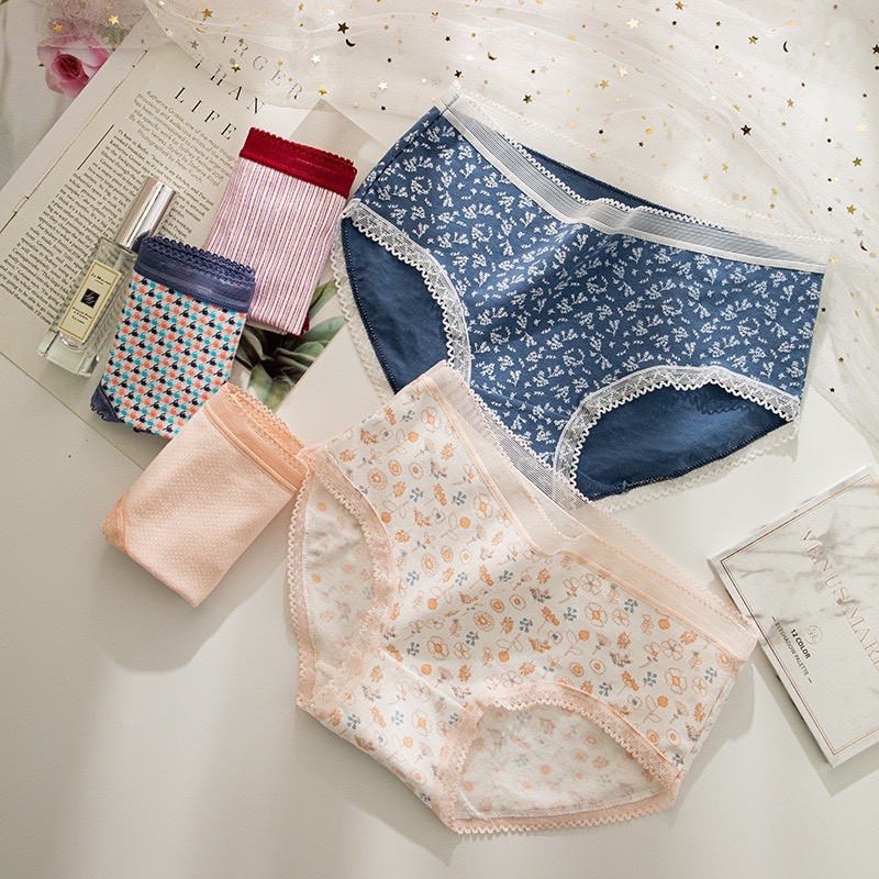 Quần lót Nữ Cotton Cao Cấp Siêu Mềm Viền Ren Phối Họa Tiết Thổ Cẩm 0742