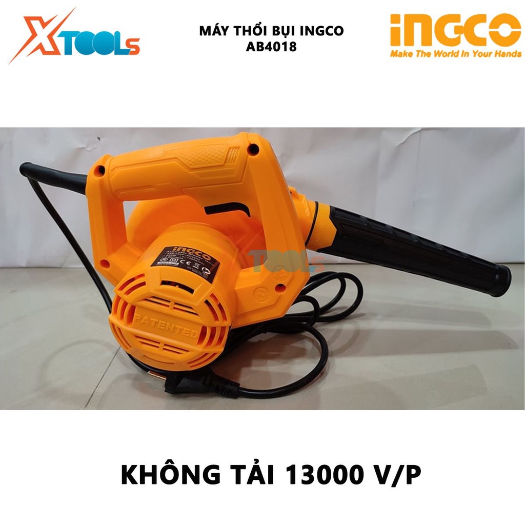 Máy thổi bụi INGCO AB4018 máy thổi bụi cầm tay 400W, Tốc độ không tải 13000 vòng/phút, Mức thổi 3.0m3/phút thổi lá. bụi