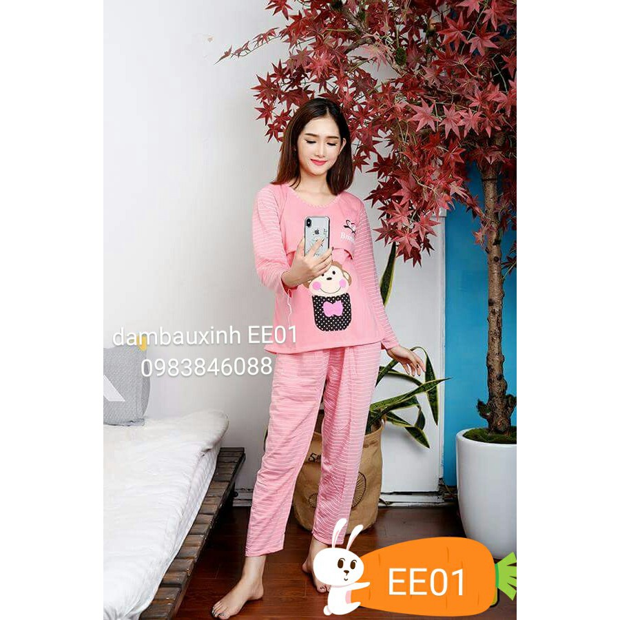 Bộ Đồ Bầu Và Sau Sinh EE1144 Chất Cotton Hình Khỉ