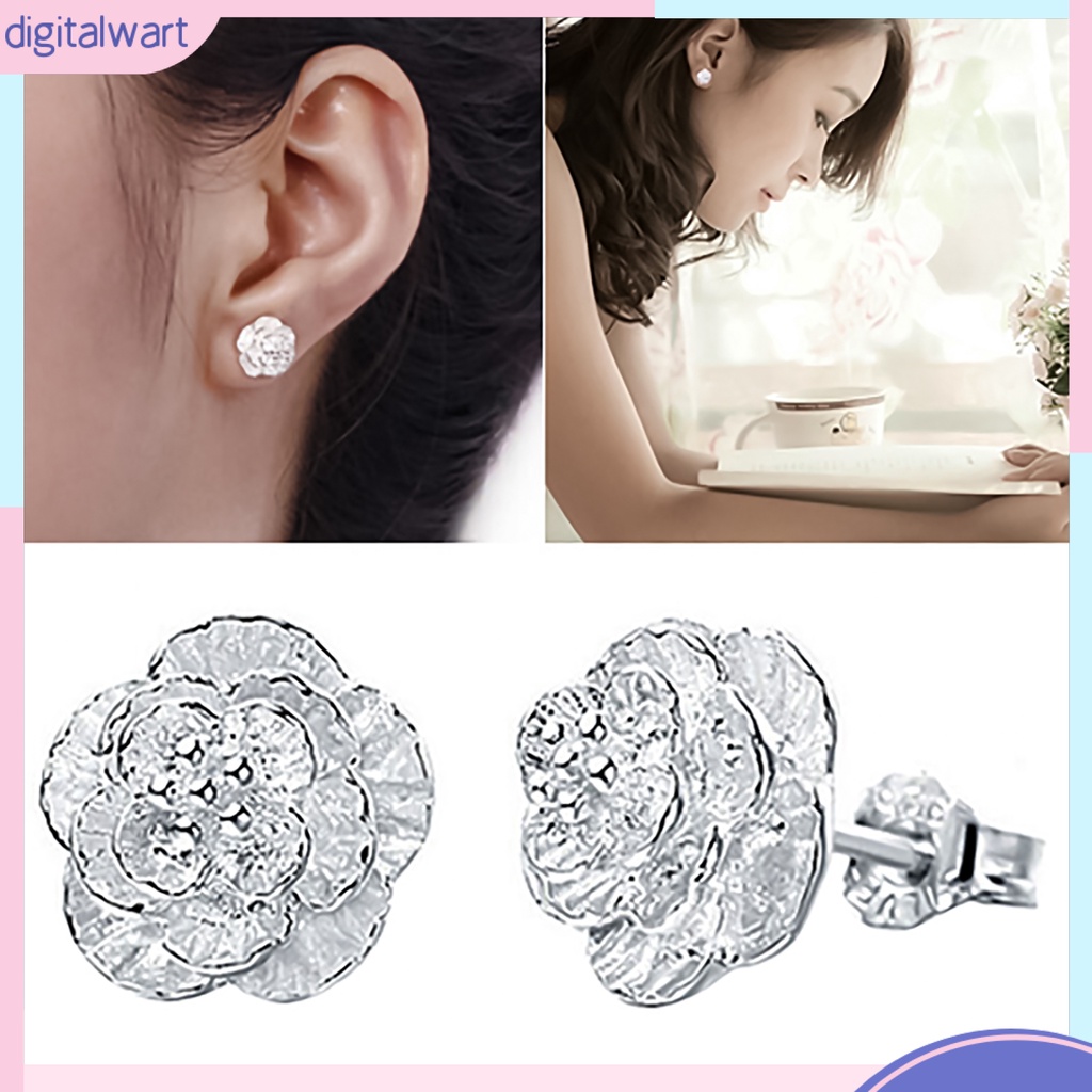 Cặp khuyên tai mạ bạc hình bông hoa sang trọng tinh tế lãng mạn dành cho nữ