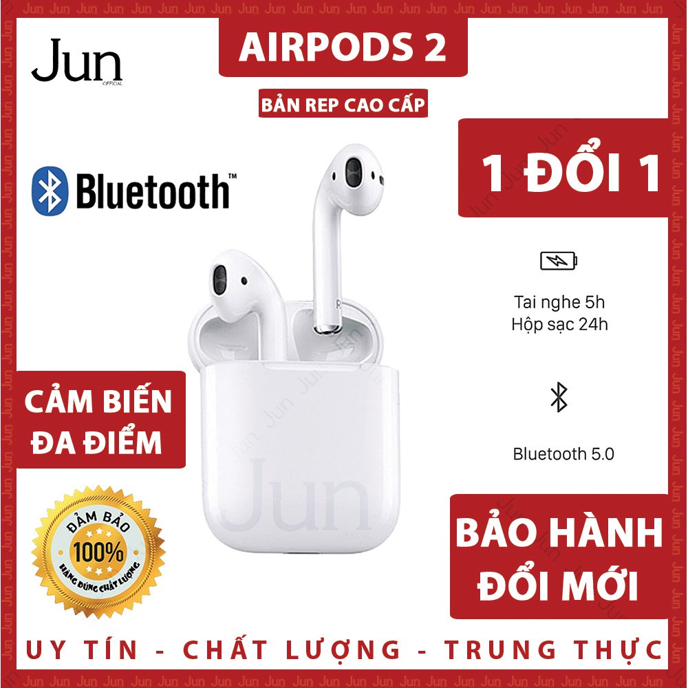 Tai nghe Bluetooth Airpods 2 Bản Cao Cấp - Định Vị - Đổi Tên - Tháo Tai Dừng Nhạc - Dành cho IOS và Android Bảo Hành 6T