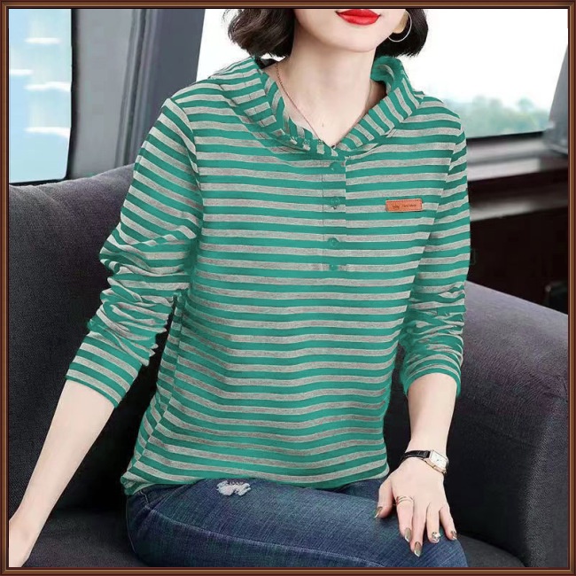 Áo Hoodie Tay Dài Dáng Rộng Họa Tiết Kẻ Sọc Thời Trang Cho Nữ