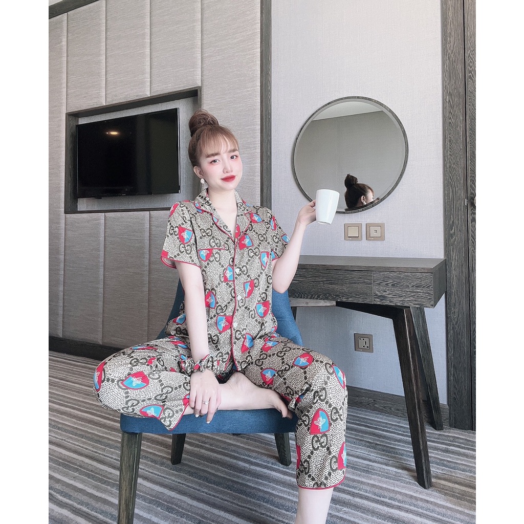 Pijama lụa tay ngắn phối màu lạ mắt, họa tiết siêu yêu