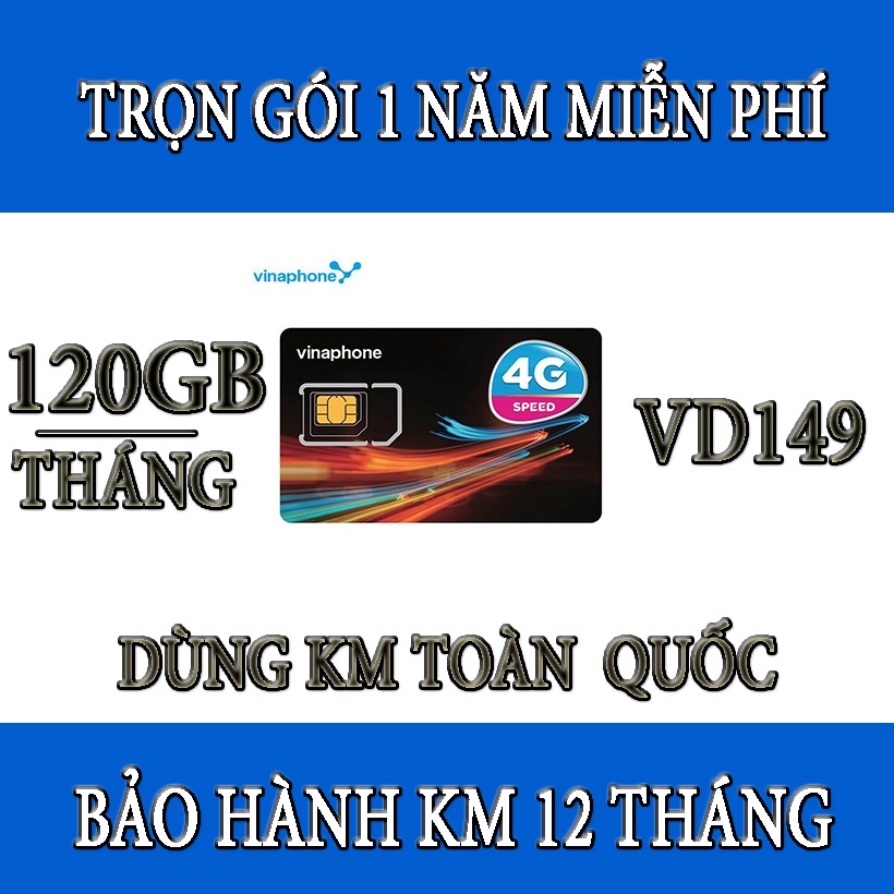 MIỄN PHÍ 1 NĂM-SIM VINAPHONE 4G VD149,4GB/ngày,gọi miễn phí nội mạng,200p ngoại mạng,200 tin nhắn cho điện thoại,wifi