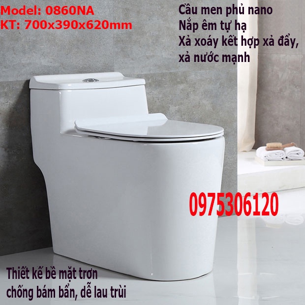 Bồn Cầu Liền khối 1 Khối 0860NA Phương Nam Phát XẢ XOÁY KẾT HỢP XẢ ĐẨY NƯỚC MẠNH MEN NANO CAO CẤP