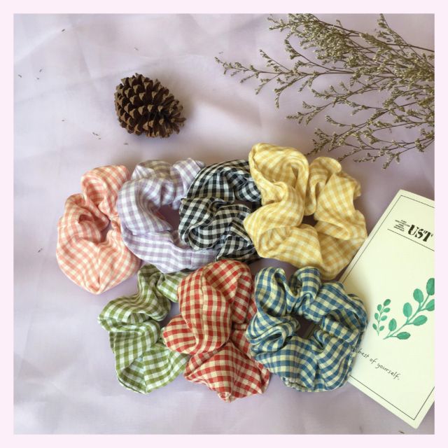 Dây buộc tóc vải hottrend thời trang - Scrunchies kẻ nhỏ siêu xinh - Quà tặng bạn nữ đẹp rẻ
