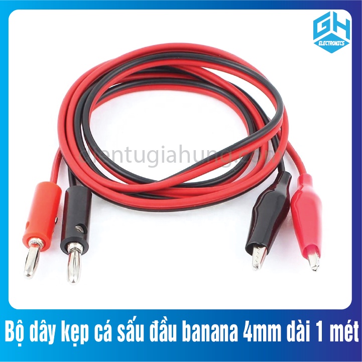 1 Bộ dây kẹp cá sấu đầu banana 4mm dài 1 mét màu đen - đỏ