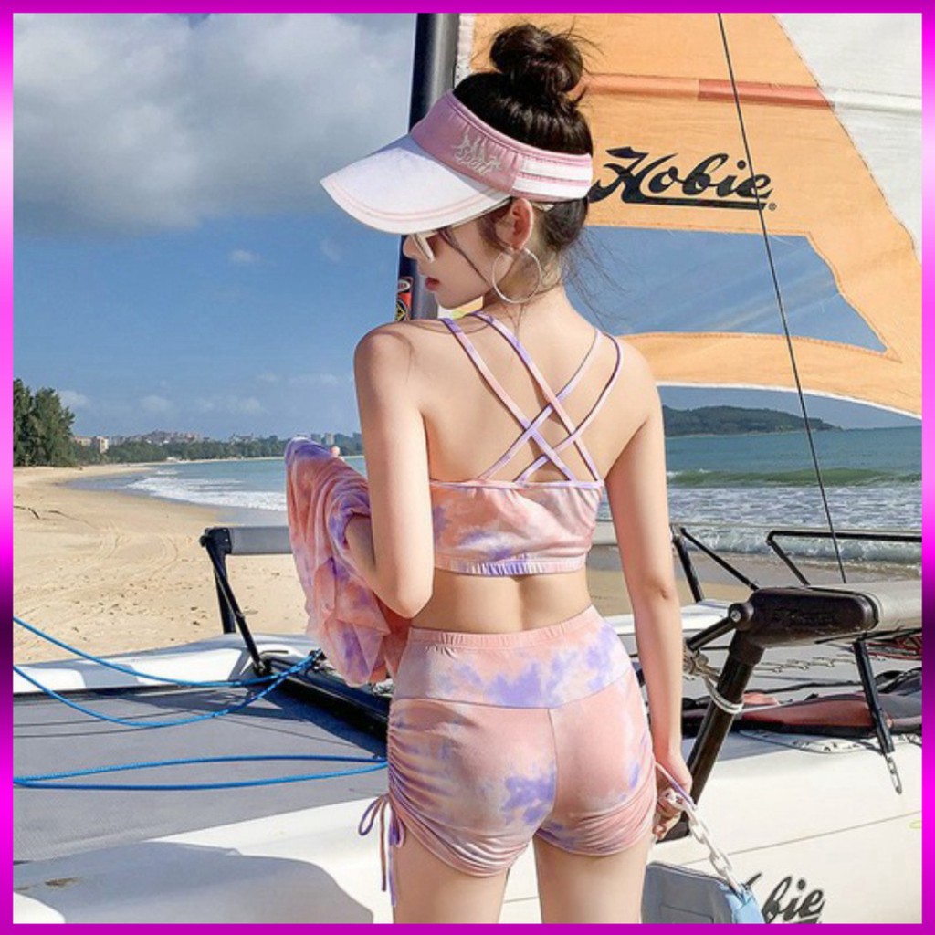 Set Đồ Bơi Màu Loang 3 Chi Tiết Mix Màu