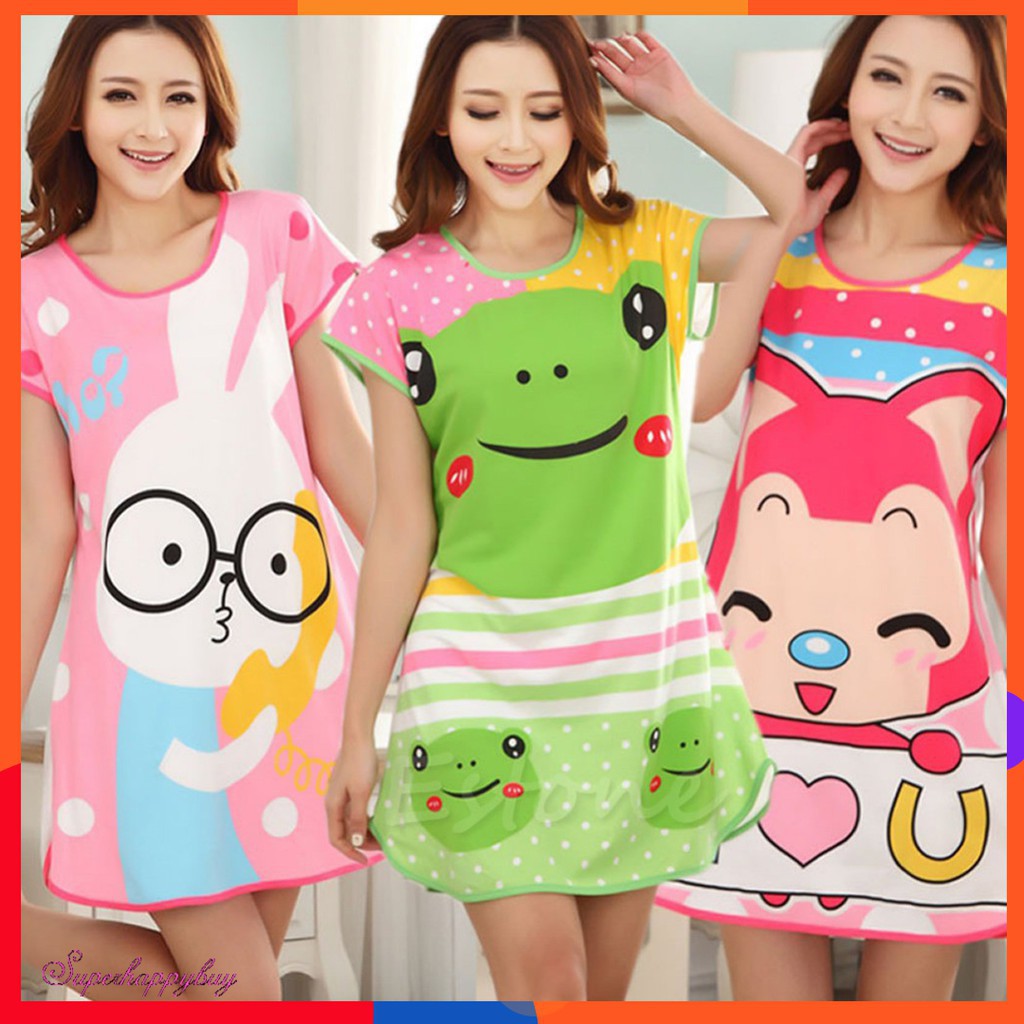 Women Pajamas Sleepwear Nightwear Sleep Dress Cartoon Evening Dress
