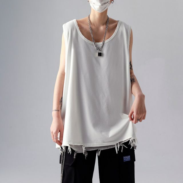 ÁO GYM TANK TOP UNISEX NAM NỮ, ÁO BA LỖ RÁCH GẤU TẠO LAYER TUA RUA