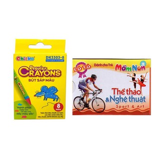Bút Sáp Màu Duka Regular Crayons (8 Màu) + Hộp Thẻ Tranh ( Thể Thao Và Nghệ Thuật)