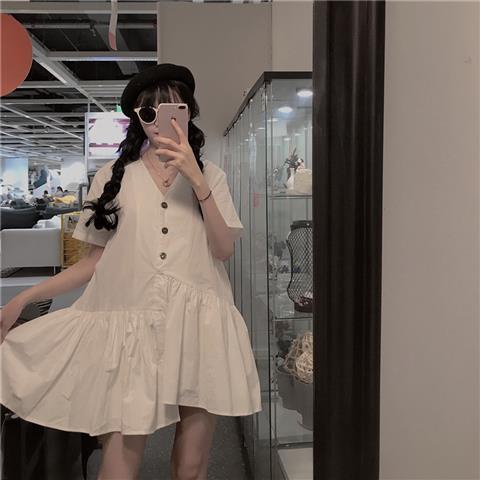 Đầm Tay Ngắn Cổ Chữ V Dáng Rộng Thiết Kế Lệch Tà Phong Cách Hàn Quốc Thời Trang Mùa Hè Hàng Mới Dành Cho Bạn Nữ 2021