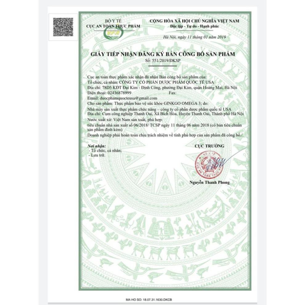 Viên Uống Bổ Não Ginkgo Omega 3 Coenzym Q10 100 viên hoạt huyết dưỡng não