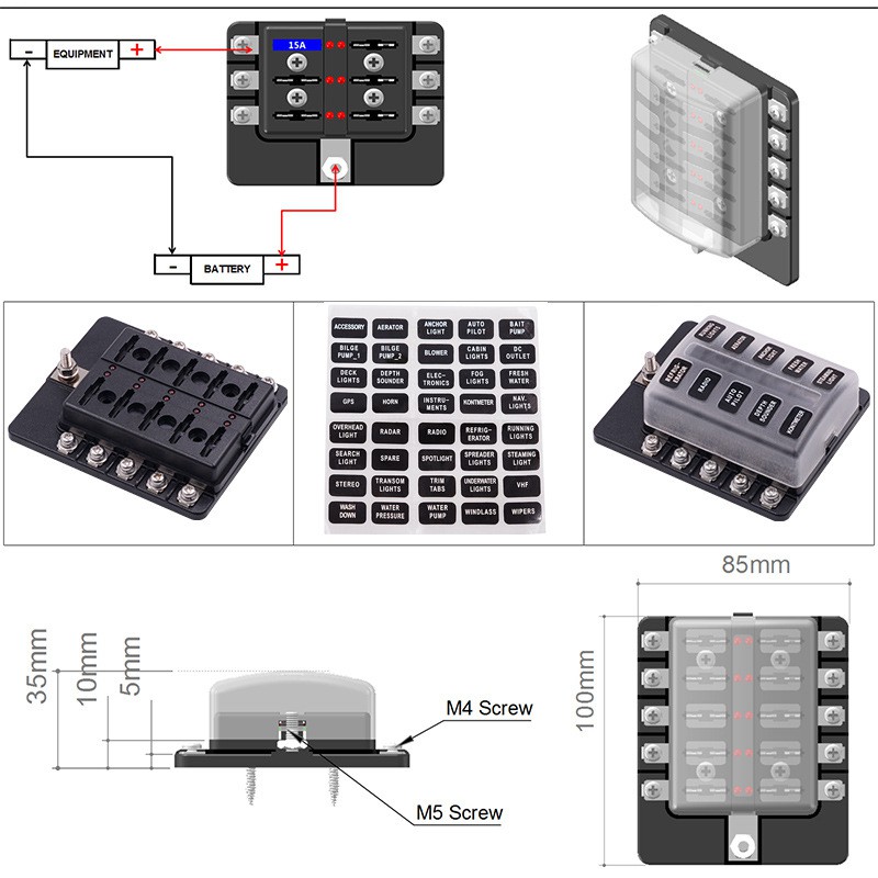 Hộp cầu chì có LED báo hiệu 6 - 10 cổng. ô tô