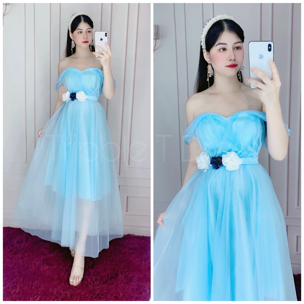 Đầm xoè dự tiệc rớt vai lưới siêu xinh TRIPBLE T DRESS -size M/L/XL ( ảnh/video thật) MS37V