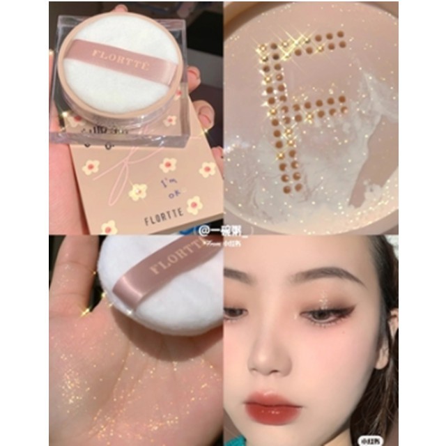Phấn phủ dạng bột Flortte ánh ngọc trai trang điểm điều dầu nhẹ nhàng  Nội Địa Trung