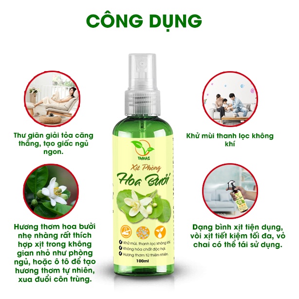 Combo 3 Chai Xit Thơm Phòng TAMAS 100ml Hương Bạc Hà, Trầm Hương, Hoa Bưởi – Hương Thơm Nhẹ Nhàng,Thư Thái,Giúp Ngủ Ngon