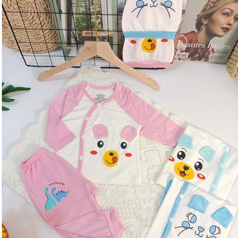 (Tặng kèm mũ) bộ quần áo dài cho bé trai bé gái đồ bộ cho bé gái sơ sinh chất vải thun lạnh thoáng mát mesocshop