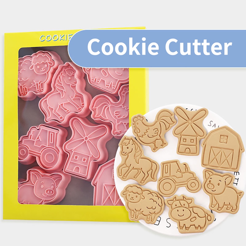Set 8 Khuôn Nhấn Bánh Quy Bằng Nhựa Hình Động Vật Hoạt Hình