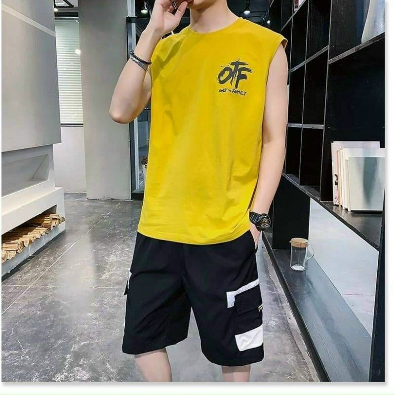 Đồ bộ sát nách thể thao unisex nam nữ set mặc hè gồm thun ba lỗ chất thun lạnh kèm quần short kaki khoá kéo cao cấp