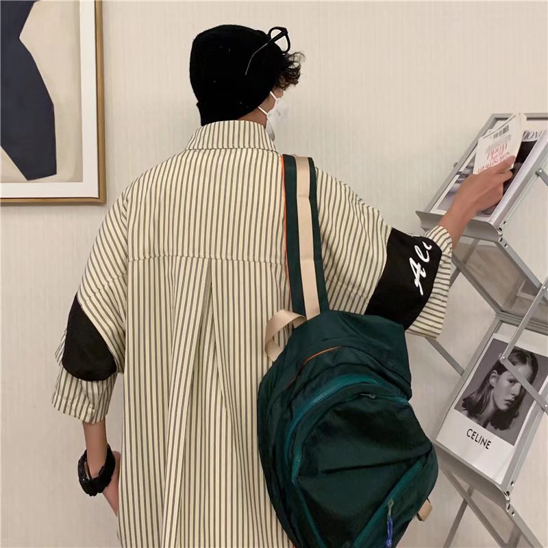 Áo polo Ngắn Tay Dáng Rộng Kẻ Sọc Thời Trang Mùa Hè Phong Cách Nhật Bản Cho Nam