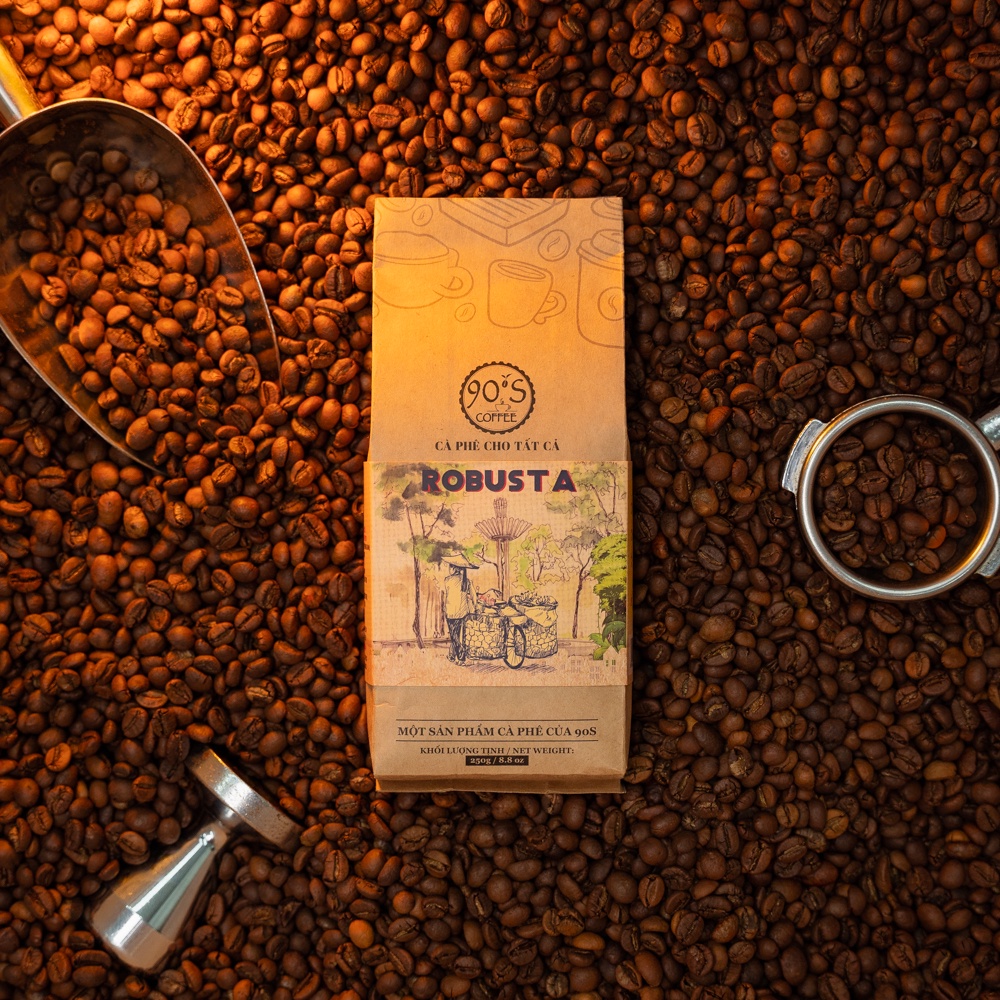 250Gr Cà Phê Robusta Rang Mộc Nguyên Chất Đắng Đậm Thơm Nồng Pha Máy & Pha Phin |100% Cà Phê Sạch| 90S Coffee Vietnam