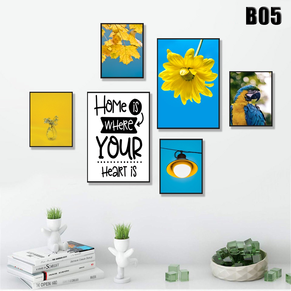 Bộ 6 bức tranh treo tường có khung gỗ ,tranh decor đa dạng