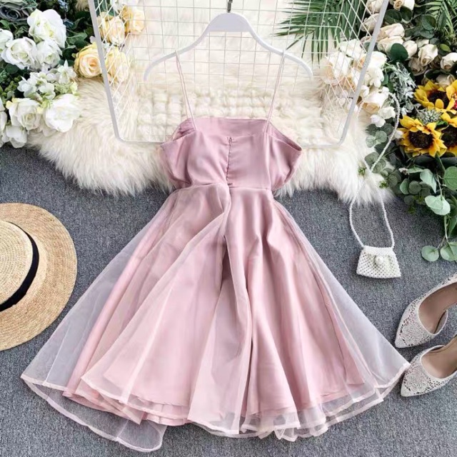 [Ảnh thật ở cuối + sẵn Hồng S,M] Váy hai dây xoè bồng bềnh, xếp li ngực xinh xắn | BigBuy360 - bigbuy360.vn