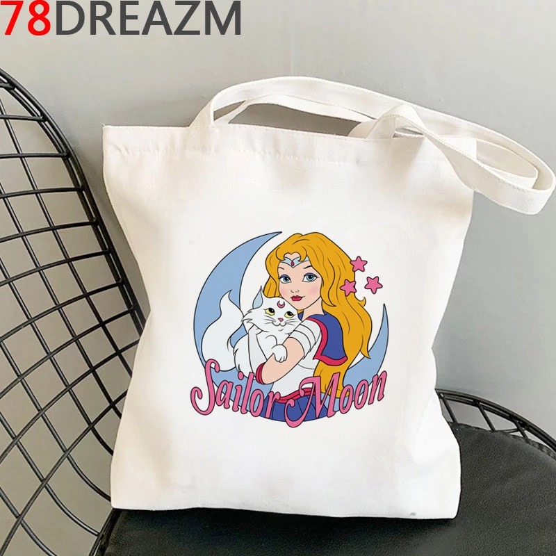 Sailor Moon Túi Xách Mua Sắm Vải Cotton In Hình Thủy Thủ Mặt Trăng Dễ Thương