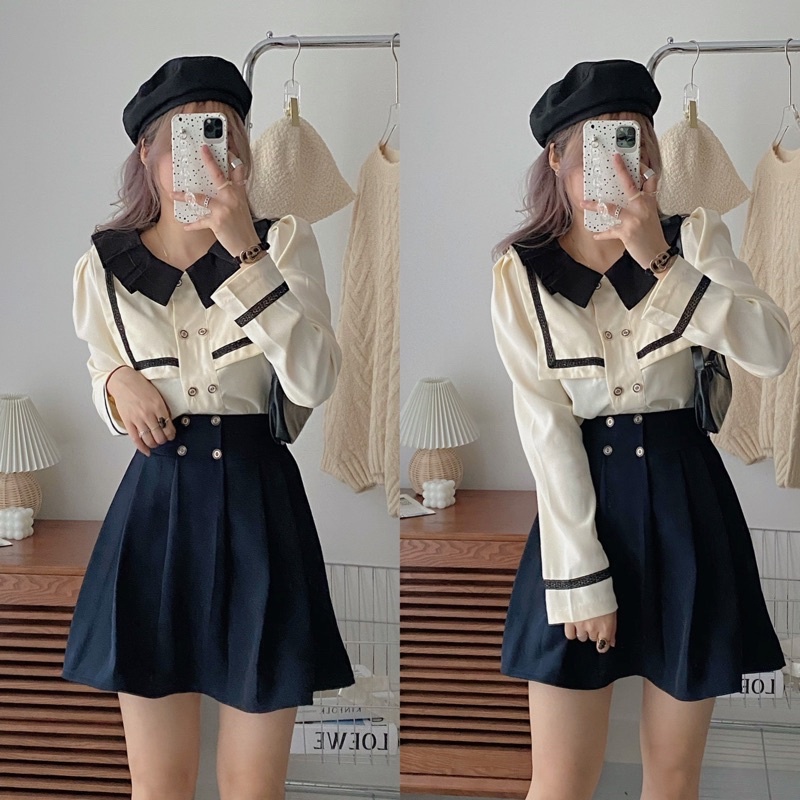 SET THUỶ THỦ ÁO SƠ MI CHÂN VÁY XINH XẮN