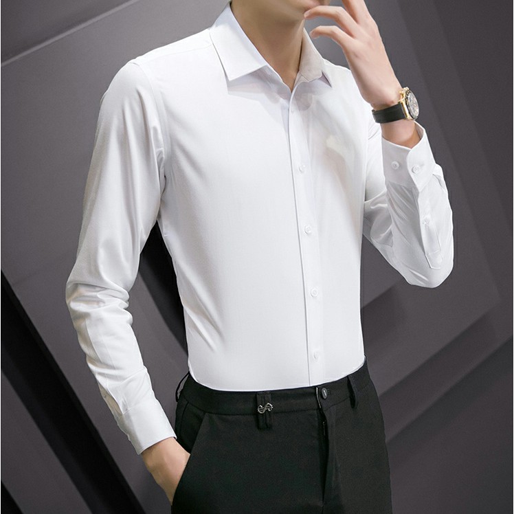 Áo sơ mi nam trơn ZM bigsize không xù, sơ mi nam Hàn Quốc trắng chống nhăn dáng ôm | BigBuy360 - bigbuy360.vn