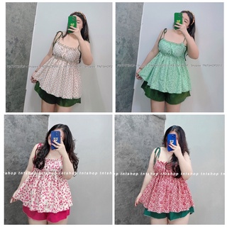 SET ÁO HOA NHÚN 2 DÂY SIÊU XINH [ TNT SHOP BIGSIZE 60kg - 90kg ]
