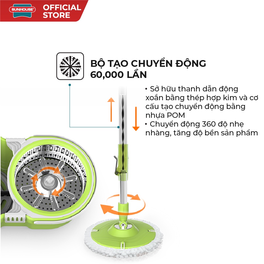 [Mã LIFEHL25 giảm 10% đơn350K] Bộ Lau Nhà Xoay 360 Độ SUNHOUSE KS-CL260PG Màu Xanh Lá