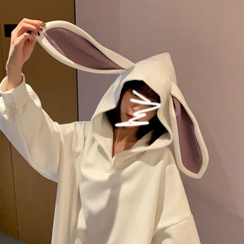 [HOT] Áo Hoodie tai thỏ form rộng 2 màu Tím| Trắng