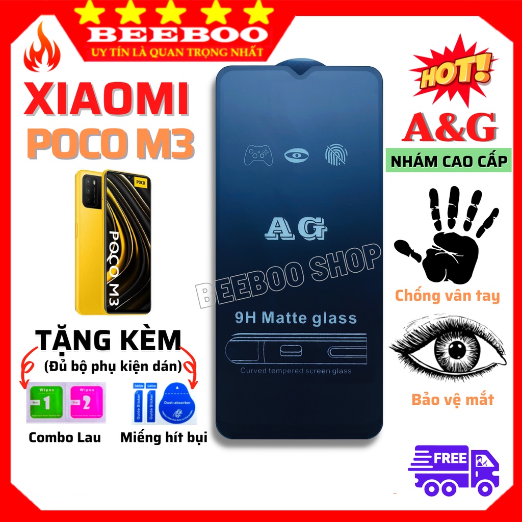 [AG NHÁM CAO CẤP] Kính Cường Lực Xiaomi Poco M3 - Full màn hình - Nhám phủ Nano Cao cấp - Chống vân tay
