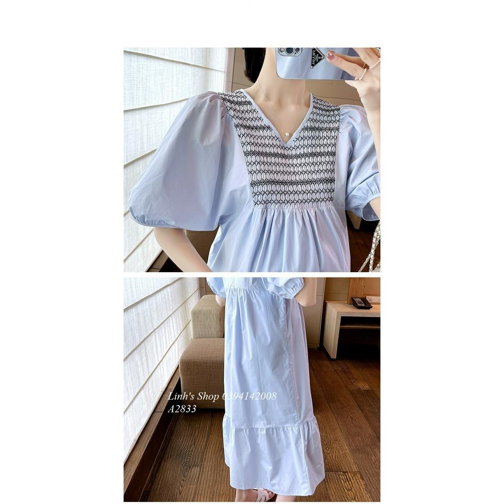 CÓ SẴN Váy Bầu Đầm Bầu Xinh Thô Trơn A2833 Xanh Da Trời
