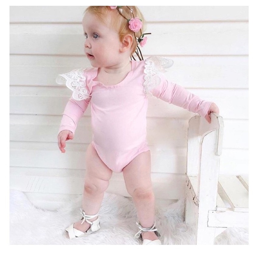 Áo Liền Quần Không Tay Chất Liệu Cotton Phối Ren Thời Trang Cho Bé Gái