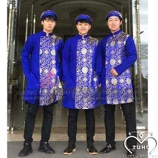 Áo dài nam gấm phối vạt phi kèm khăn xếp khăn đóng nam
