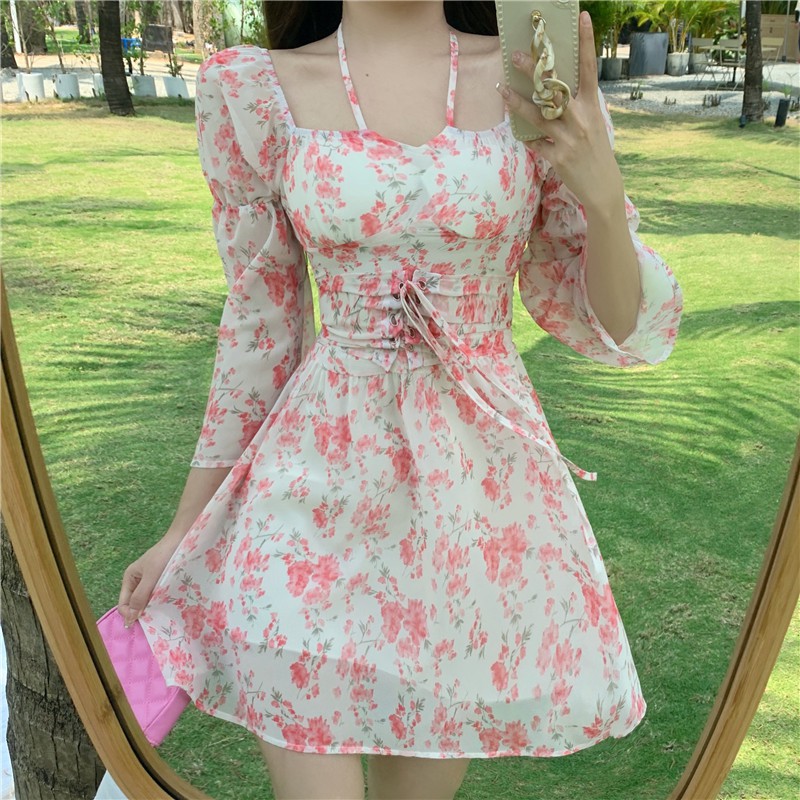 Đầm dáng xòe hoa nhí tay dài mini Emilyshop ulzzang