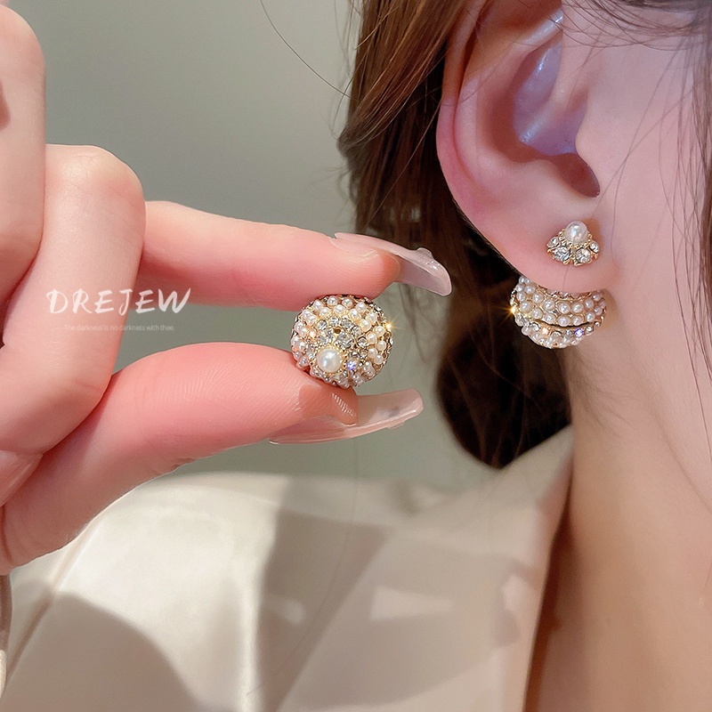Khuyên Tai Hai Mặt Đính Ngọc Trai Kim Cương Hình Cầu Kiểu Dáng Sang Trọng Thời Trang Mùa Hè 2