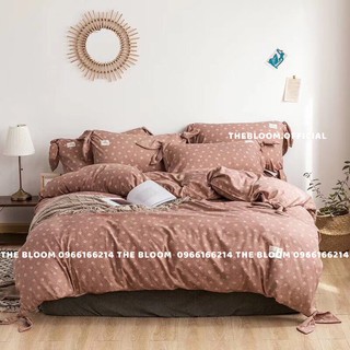 Set chăn ga gối silk đũi 4 món - hoa nhí nâu nơ góc