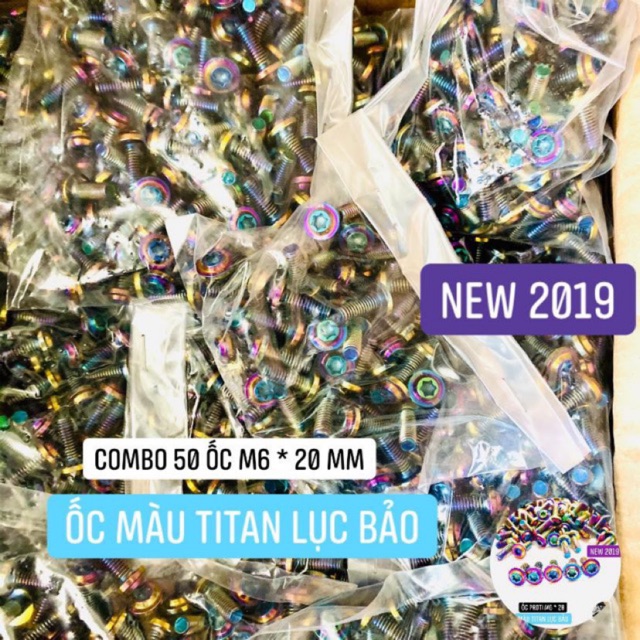 [ PRO ] Combo 50 ốc Proti M6 * 20 mm titan lục bảo Center 2019 New