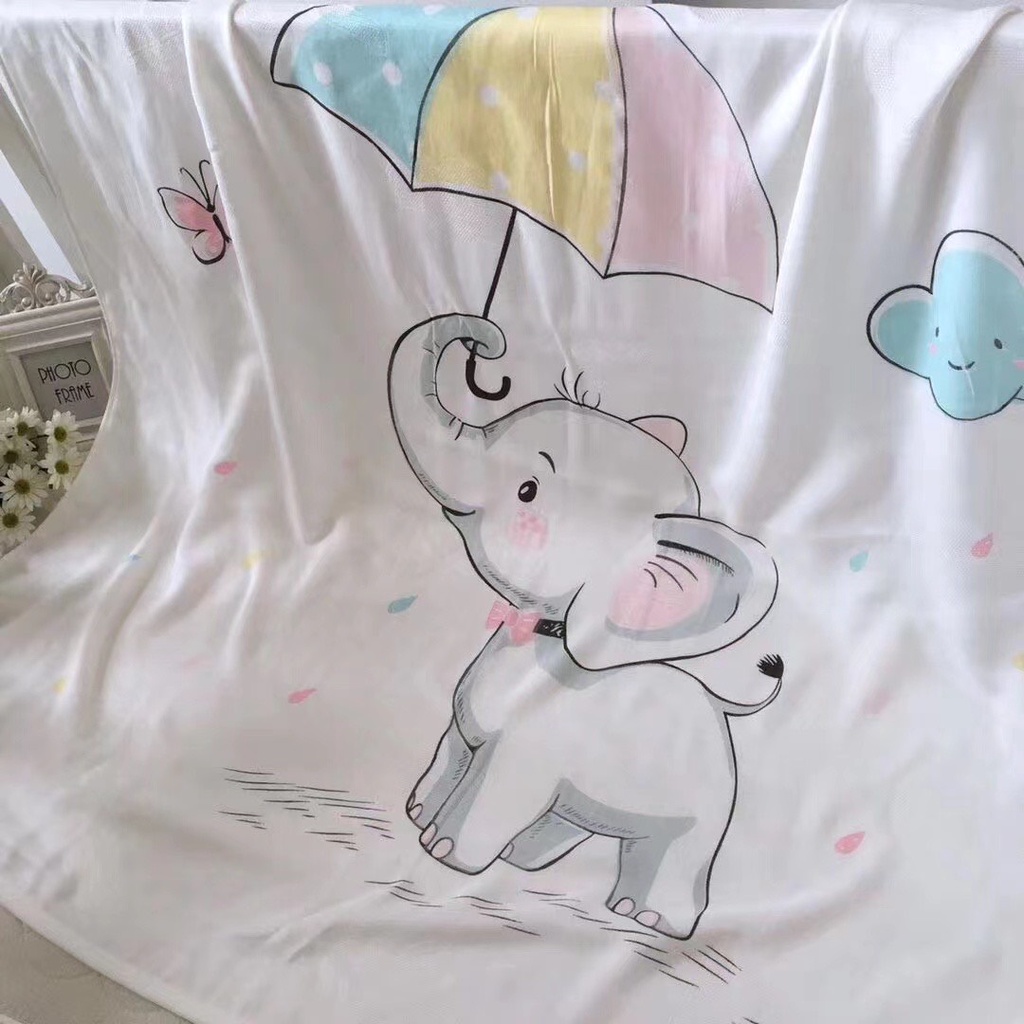 Khăn lụa sợi tre chăn hè cho bé mền cao cấp mềm mát thoáng khí, khăn tắm trẻ em in hình đáng yêu