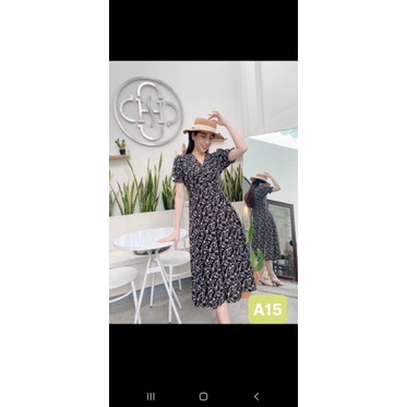 VÁY ĐẦM HOA MAXI DÁNG XOÈ CỔ V fresize