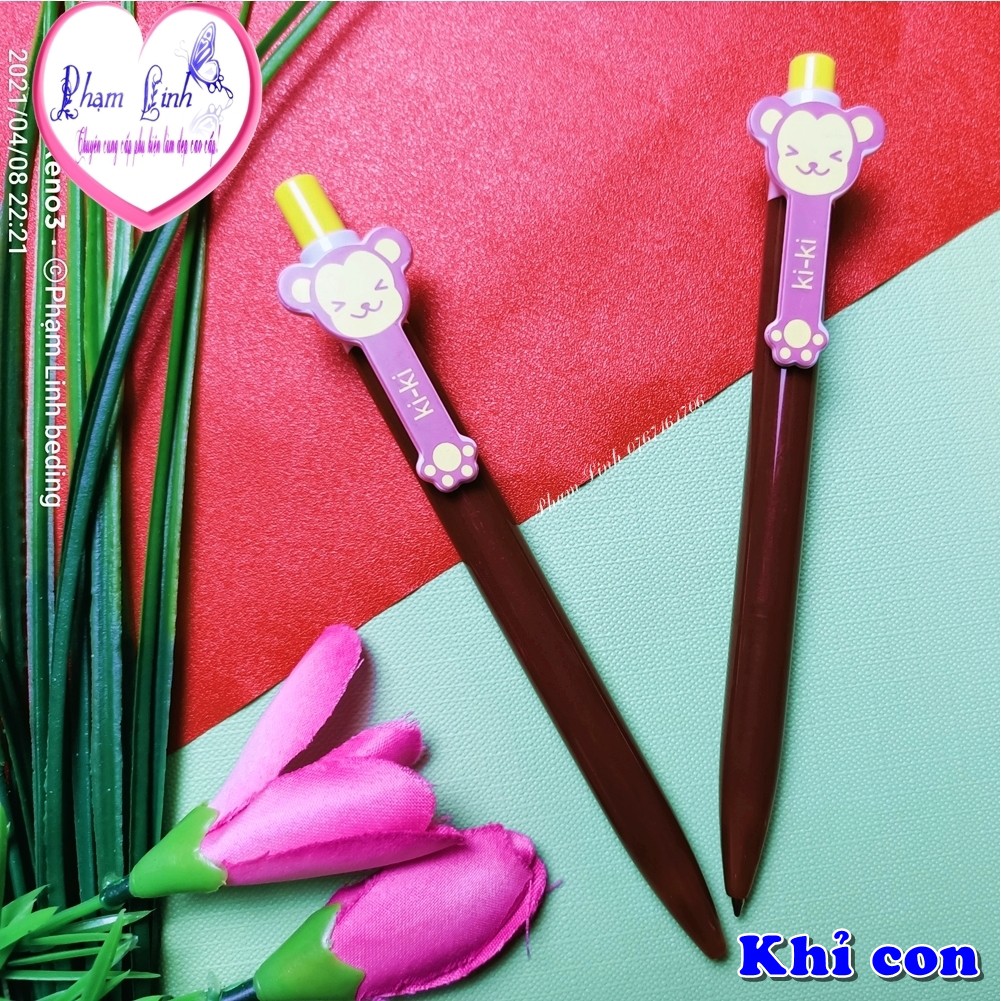 Bút bi mực xanh loại bấm hình thú cute ngộ nghĩnh || Hình thật shop chụp