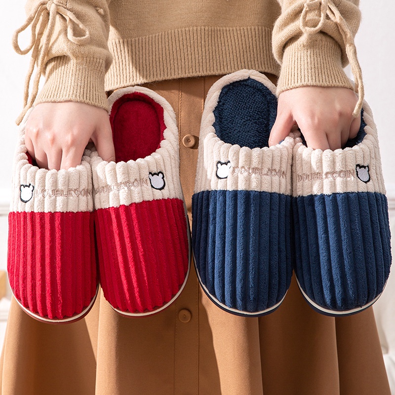 Dép cotton đi trong nhà RENBEN đế dày mềm mại chống trượt phong cách Hàn Quốc cho cặp đôi