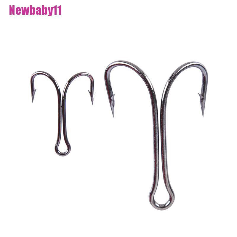 Set 11 / 50 Móc Câu Cá Kép Bằng Thép Carbon Màu Đen Chất Lượng Cao