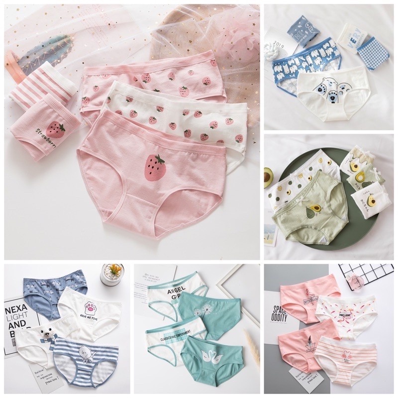 SET 5 Quần Lót Cotton Nữ Thông Hơi Kháng Khuẩn Hút Mồ Hôi Hoạ Tiết Dễ Thương Cute