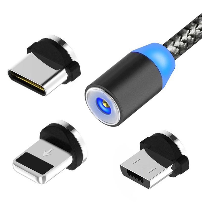 3 In 1 Magnetic Charging Cable 1m Type C USB Lightning 8Pin For Android IOS Apple