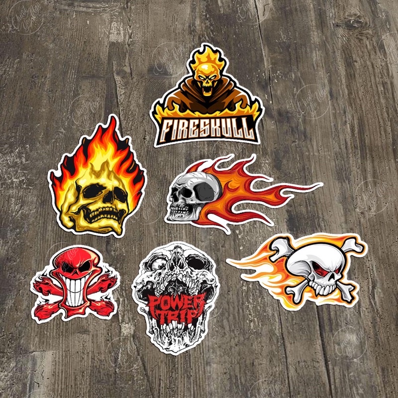 Bộ 20 sticker chủ đề Đầu Lâu lửa chất lượng cao dán xe, laptop, vali, điện thoại, đàn guita  NT 26